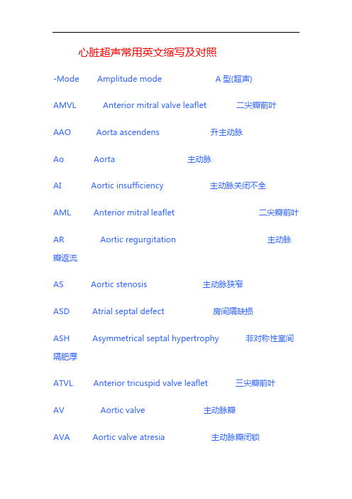 心脏超声常用英文缩写附对照