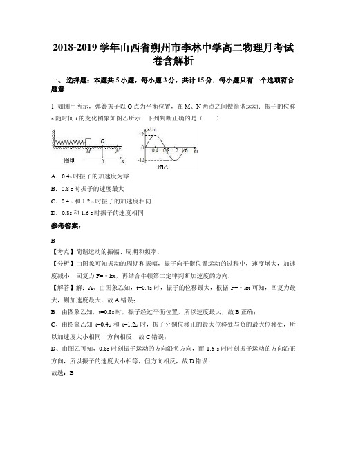 2018-2019学年山西省朔州市李林中学高二物理月考试卷含解析