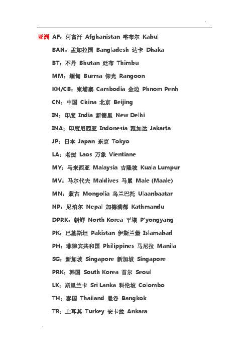 世界所有国家及首都中英文名称还有简称