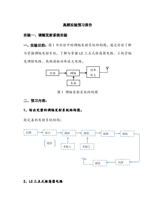 西工大高频电路实验预习报告 高频实验预习报告1