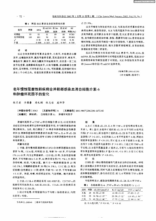 老年慢性阻塞性肺疾病合并肺部感染血清白细胞介素—6和肿瘤坏死因子的变化