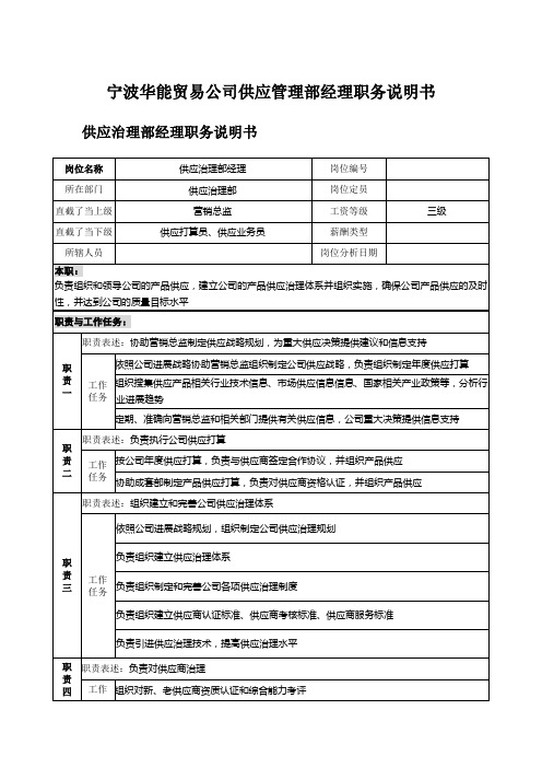 宁波华能贸易公司供应管理部经理职务说明书