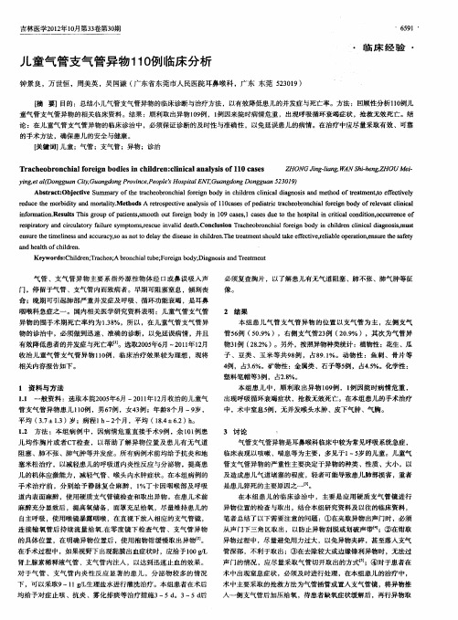 儿童气管支气管异物110例临床分析