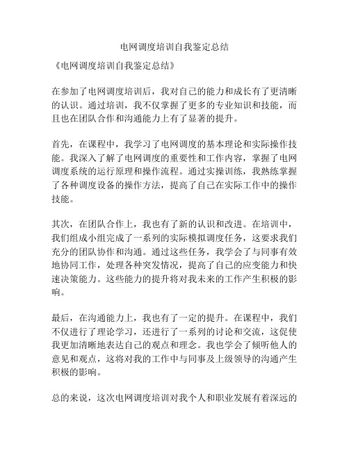 电网调度培训自我鉴定总结