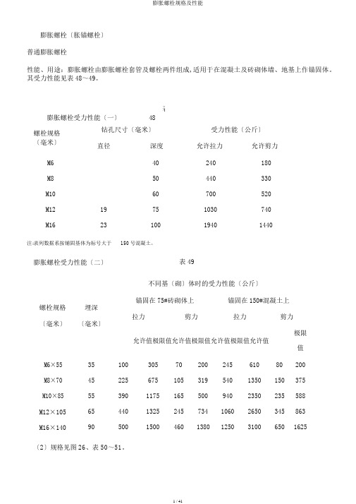 膨胀螺栓规格及性能