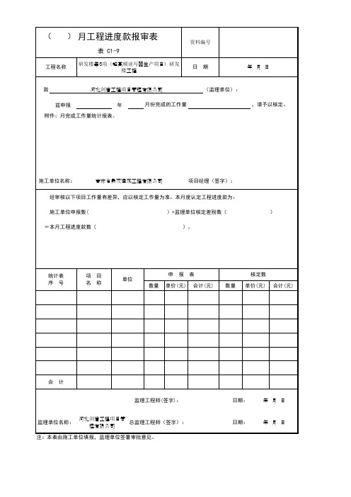 月工程进度款报审表