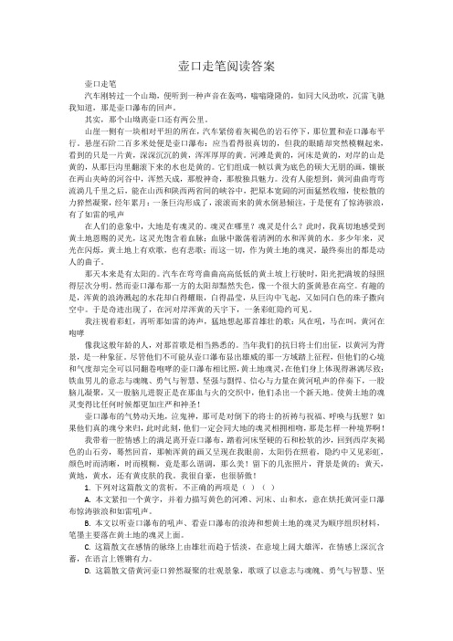 壶口走笔阅读答案