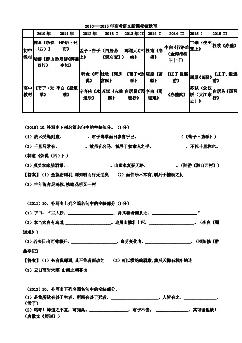 2010--2015高考语文新课标卷默写汇总(教师版)