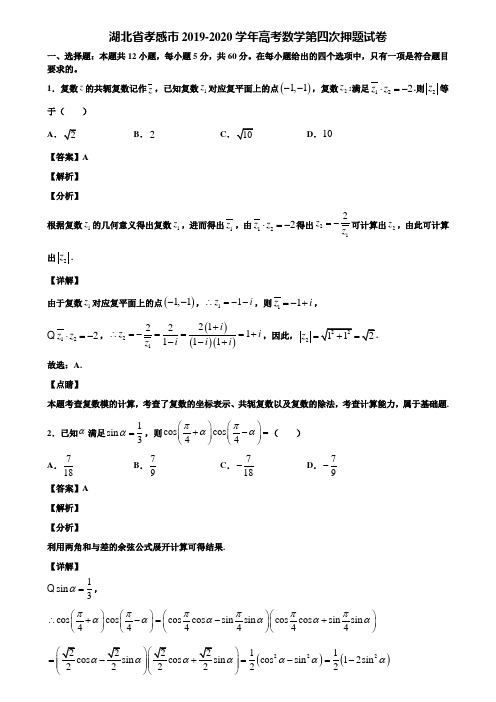 湖北省孝感市2019-2020学年高考数学第四次押题试卷含解析