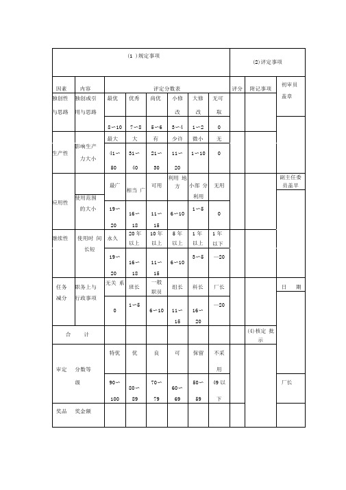 提案评分表格式