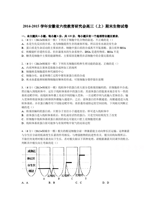 安徽省六校教育研究会2015届高三上学期期末生物试卷Word版含解析