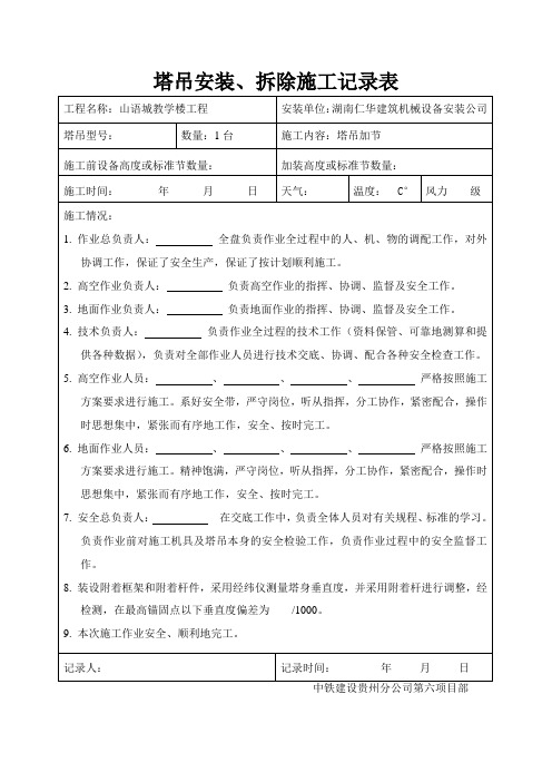 塔吊升节、附墙施工记录表