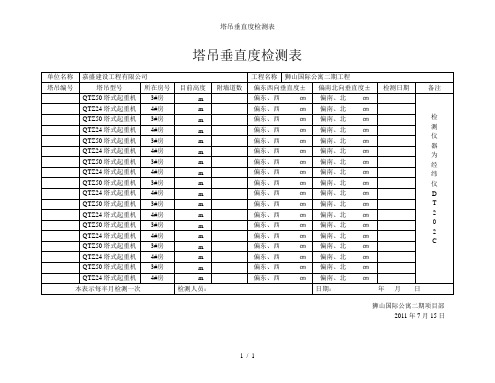 塔吊垂直度检测表