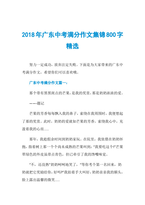 2018年广东中考满分作文集锦800字精选