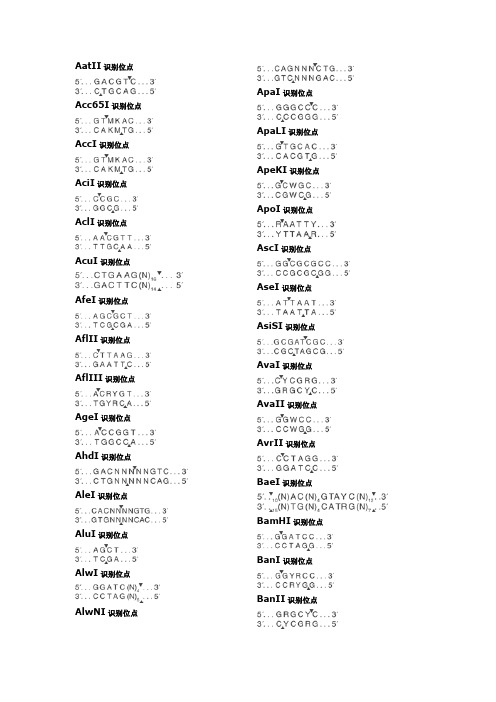 限制性内切酶酶切位点汇总