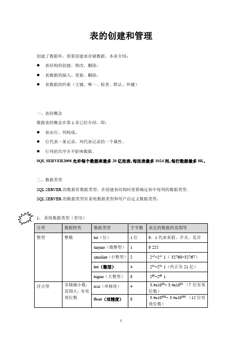 表的创建和管理(约束)