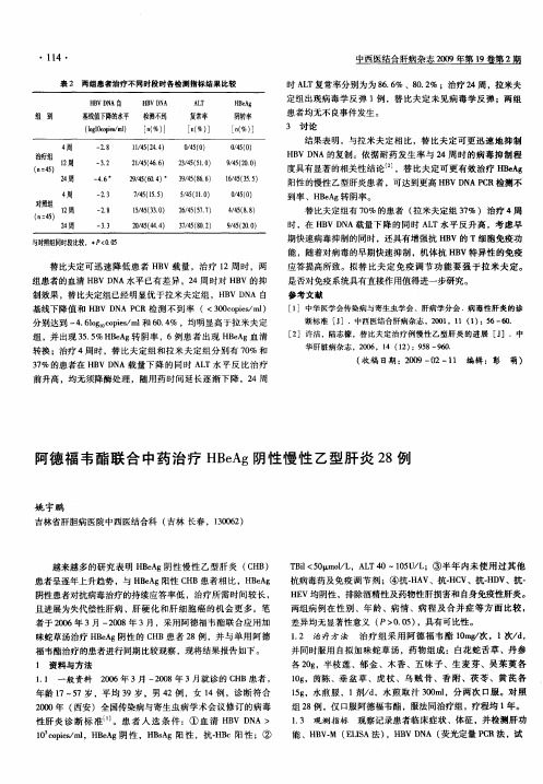 阿德福韦酯联合中药治疗HBeAg阴性慢性乙型肝炎28例