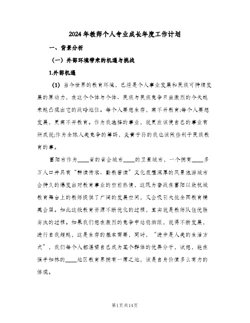 2024年教师个人专业成长年度工作计划(三篇)