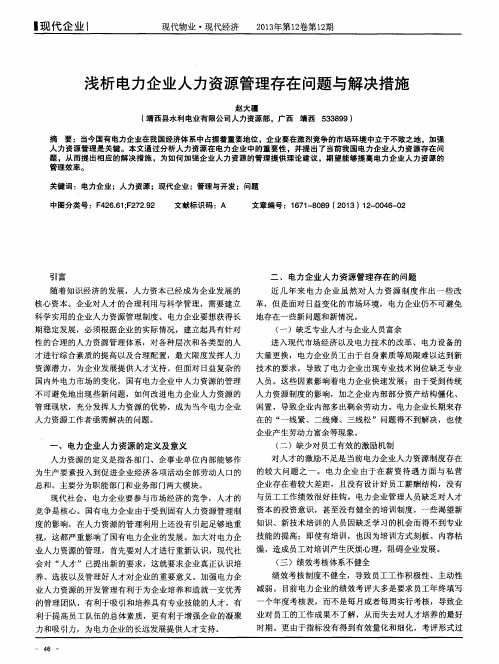 浅析电力企业人力资源管理存在问题与解决措施