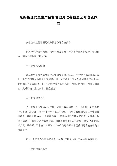 最新整理安全生产监督管理局政务信息公开自查报告.docx
