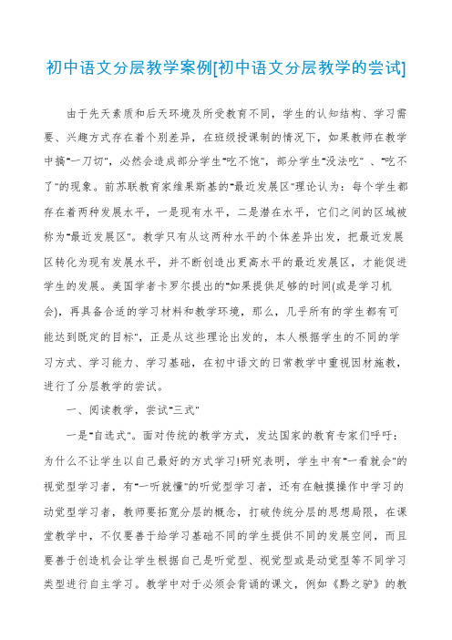 初中语文分层教学案例[初中语文分层教学的尝试]