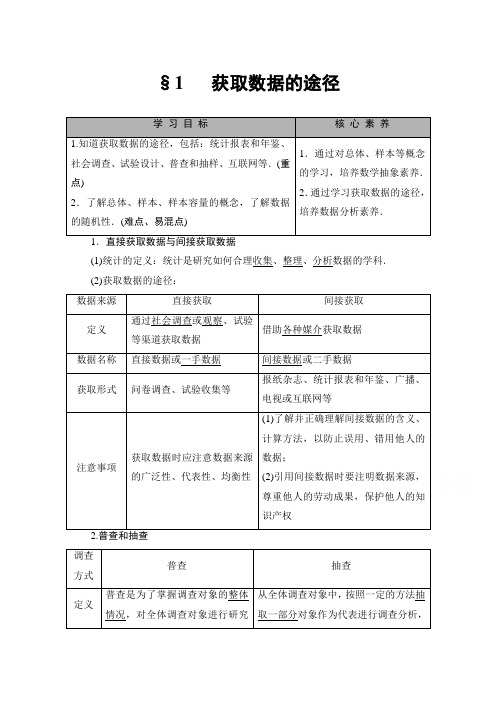 (学习指导)获取数据的途径Word版含解析