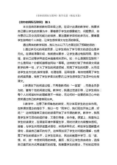 《奇妙的国际互联网》教学反思（精选5篇）