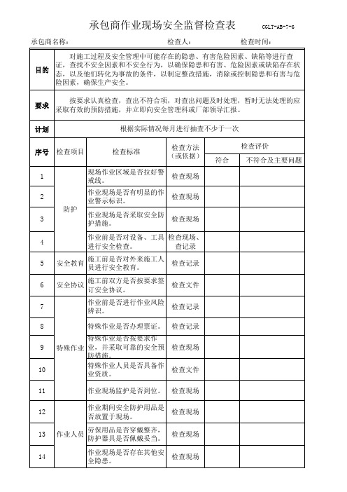 7-4(发生时)承包商作业现场安全监督检查表