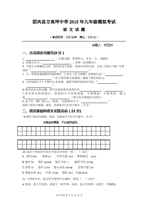 201年九年级语文中考模拟试卷