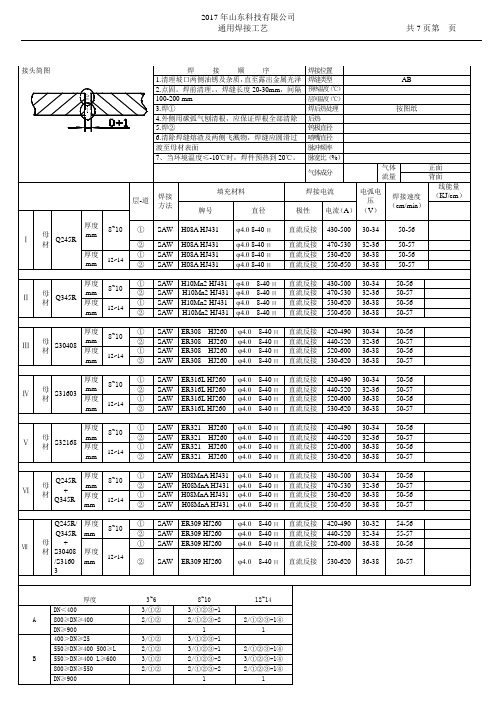 压力容器 管道常压通用焊接   工  艺  卡