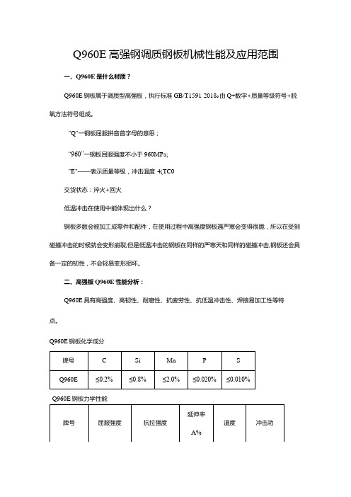 Q960E高强钢调质钢板机械性能及应用范围