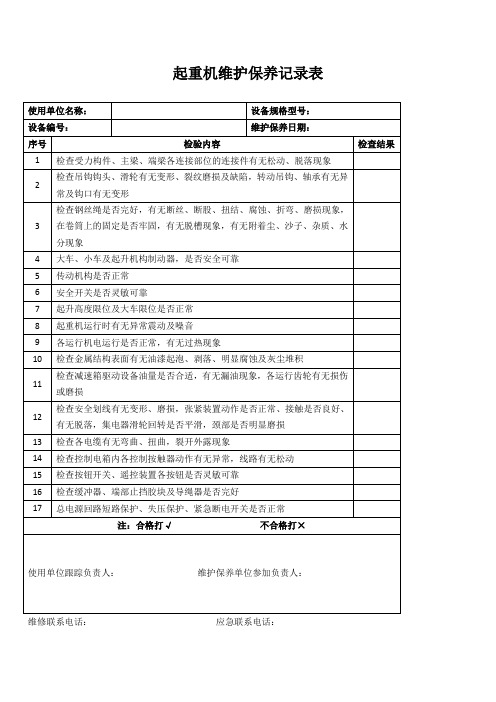 起重设备维护保养记录2(完整版)