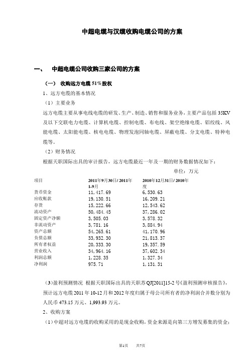 中超电缆与汉缆收购电缆公司的方案[1]