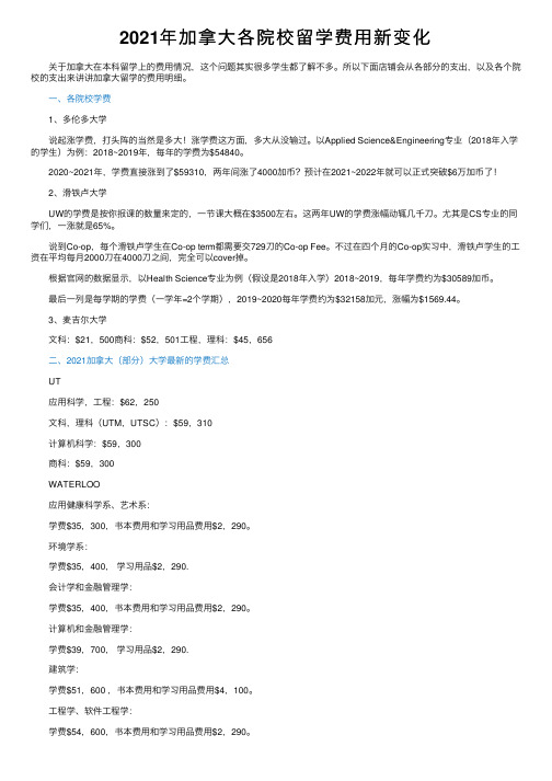 2021年加拿大各院校留学费用新变化