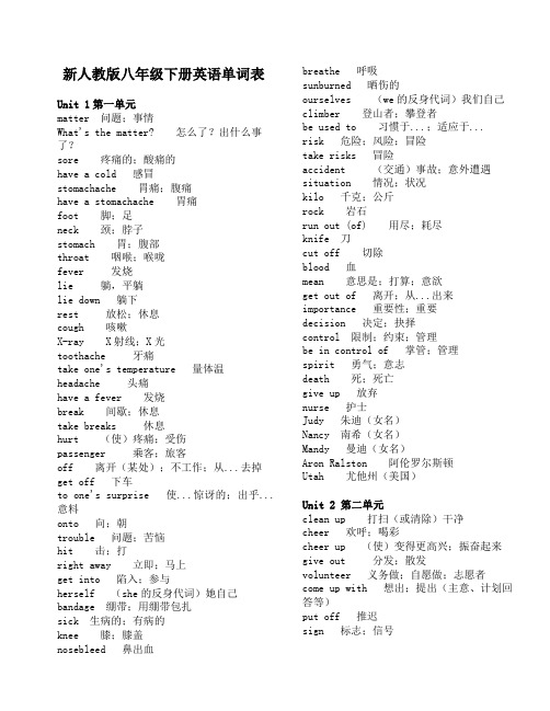 (完整版)新人教版八年级下册英语单词表