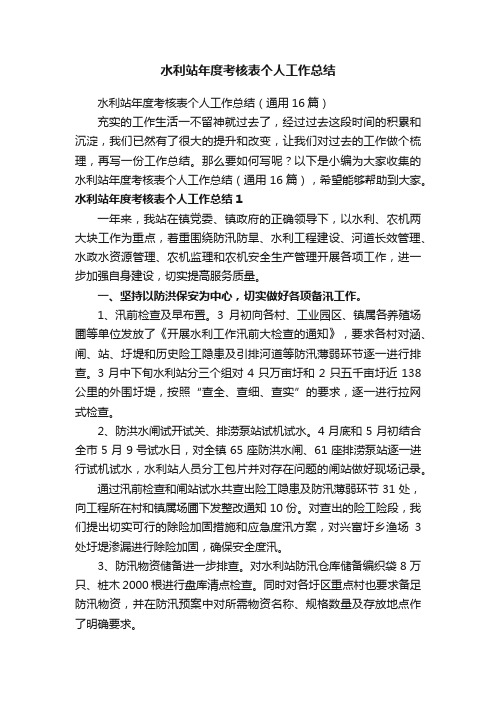 水利站年度考核表个人工作总结（通用16篇）