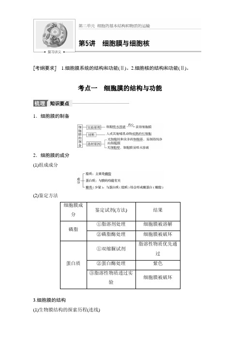 2018版高考生物(人教版全国通用)大一轮复习讲义(教师版)第二单元 细胞的基本结构和物质的运输 第5讲