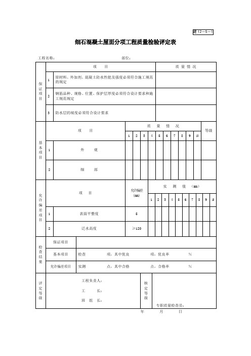 园林绿化技术资料细石混凝土屋面分项工程质量检验评定表