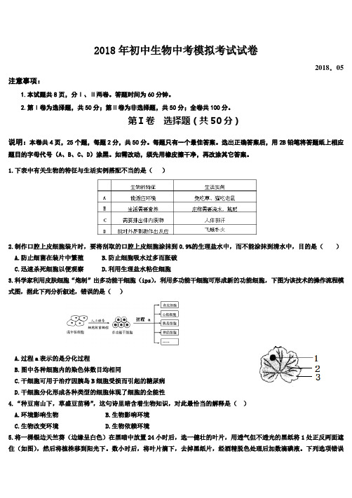 2018年初中生物中考模拟考试试卷含答案