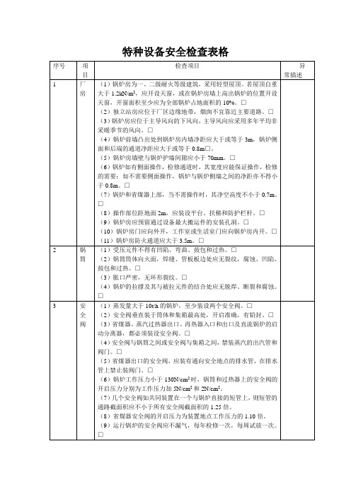 特种设备安全检查表格