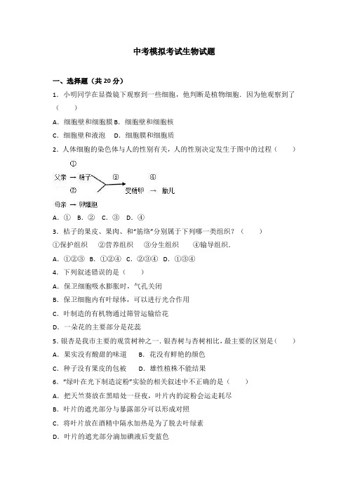 【3套试卷】成都市中考模拟考试生物精选