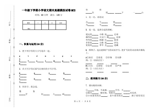 一年级下学期小学语文期末真题模拟试卷MC2