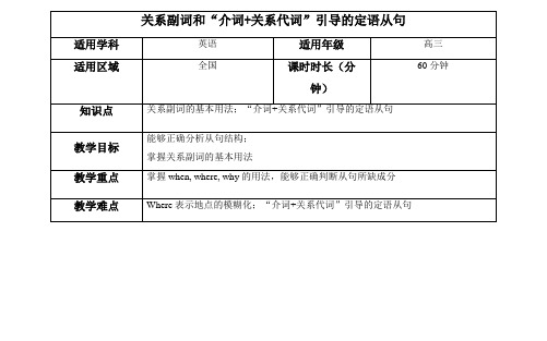 高三英语关系副词和“介词关系代词”引导的定语从句教案