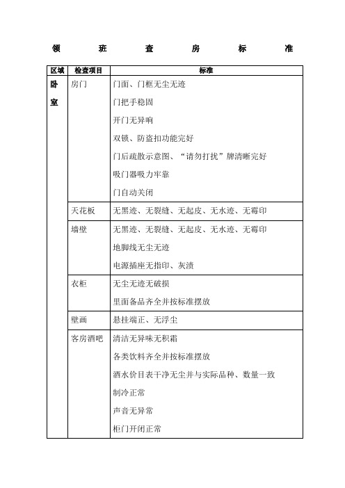 三酒店客房领班查房标准