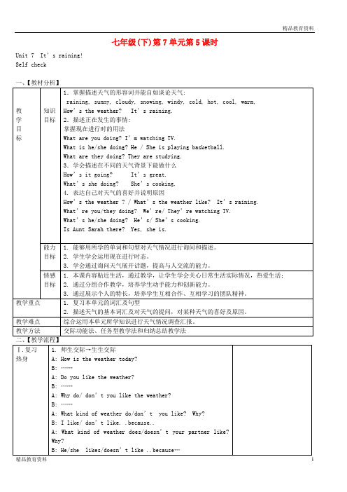 最新人教新目标版七年级英语下册 Unit 7 It’s raining(第五课时)教案 (新版)