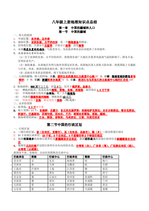 湘教版最新八年级上册地理复习提纲