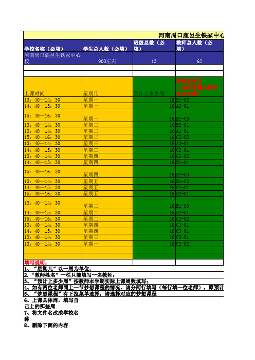 河南省周口市鹿邑县生铁冢中心校梦想课程课表2011秋季