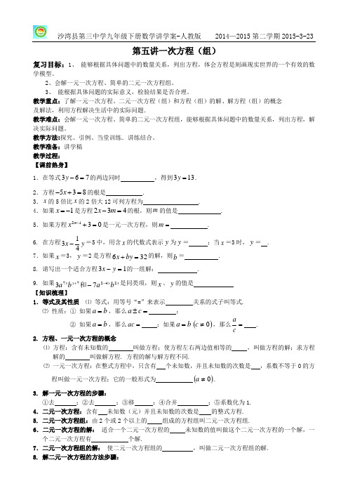第5课讲(初三复习)一次方程(组)