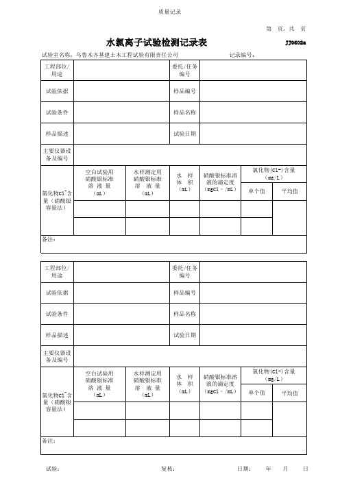 水氯离子试验检测记录表