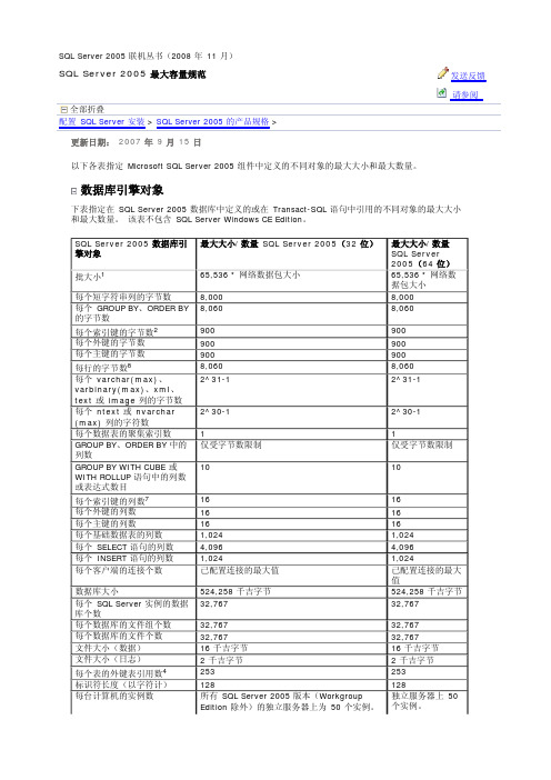 SQL Server 2005最大容量规范